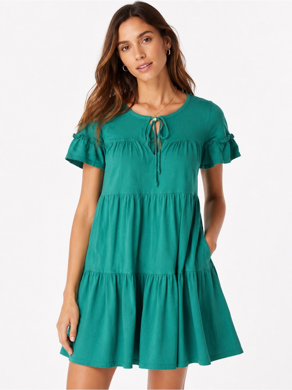 J.Crew Re-Imagined Cotton Tiered Dress - Small - Green